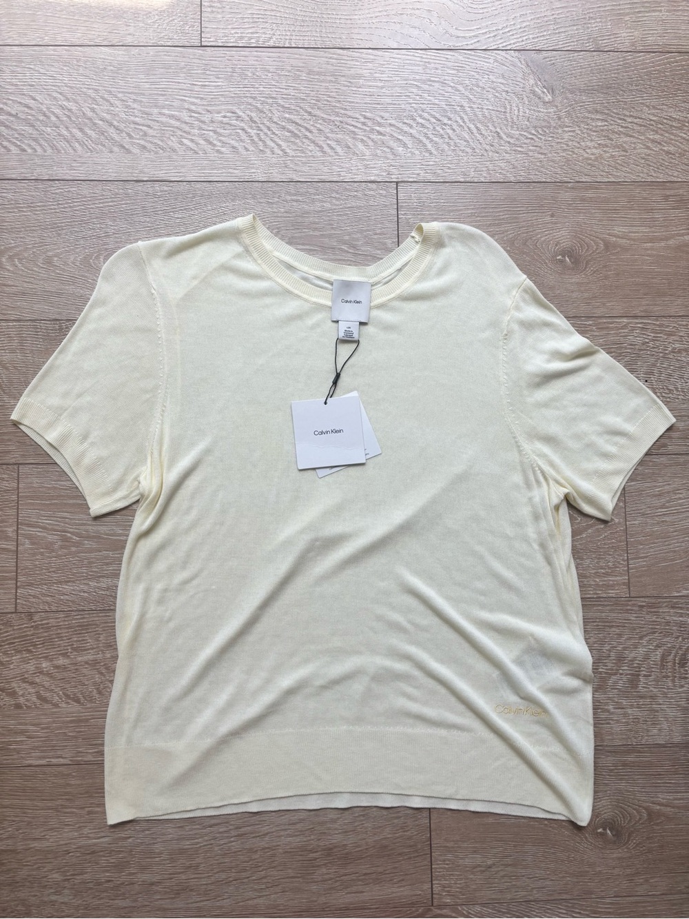 Calvin Klein Short Sleeve Knit Tee | Size L | Buttercream | NWT